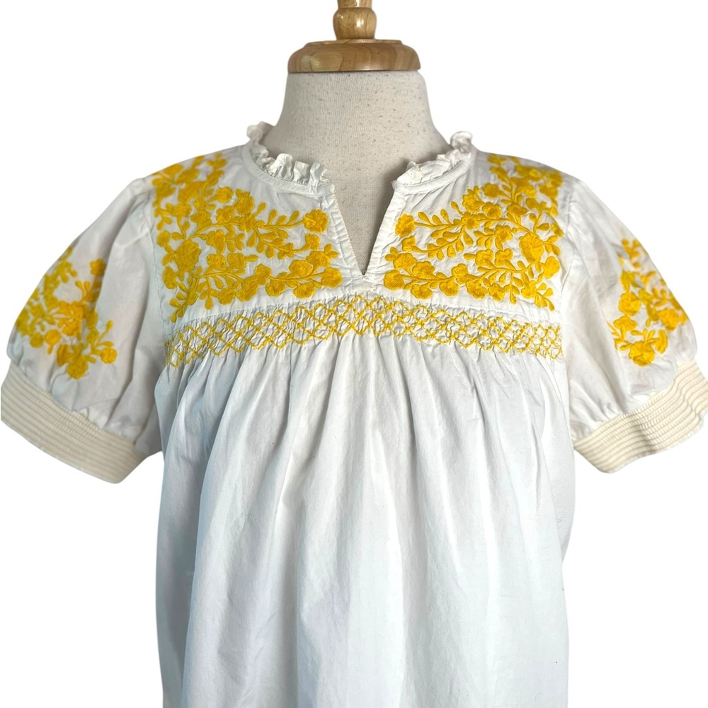 J. Crew White Peasant Blouse with Yellow Floral Embroidery - Picture 2 of 10